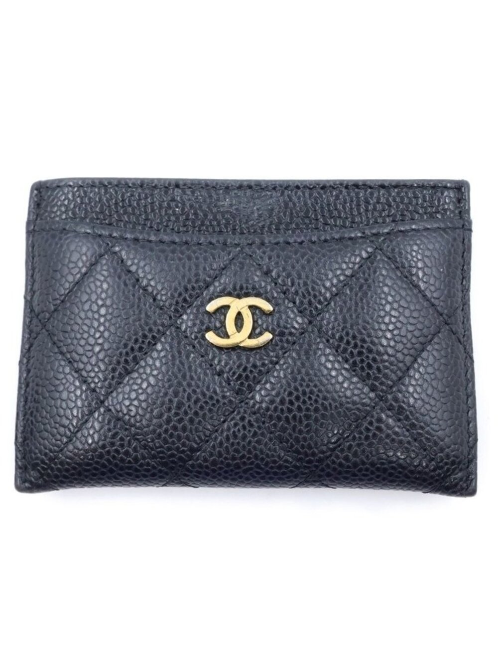Chanel Quilted Classic Card Case Business Black Caviar Leather Gold